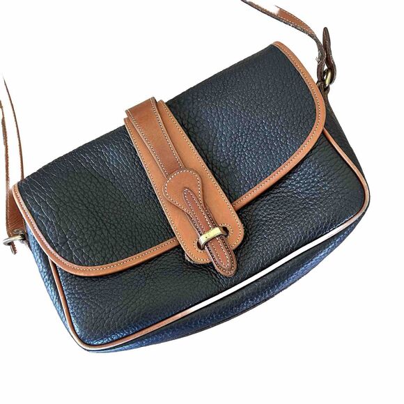 Vintage 90s Dooney & Bourke Navy Blue AWL Leather Equestrian Crossbody Bag - Picture 1 of 15